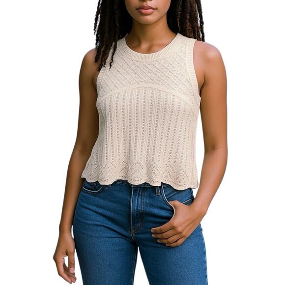 Crochet Tank Top Womens‎ M Boho Chic Coastal Cowgirl Cottage Retro Summer Beachy - Picture 1 of 11